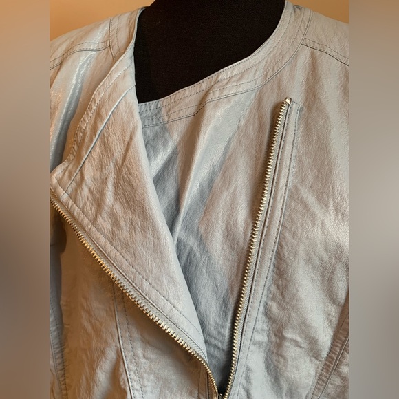 Chicos pale blue asymmetrical leather jacket - Picture 3 of 11